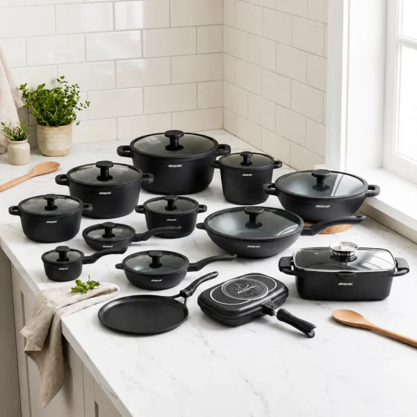 Batería de cocina Arshia de 25 piezas en aluminio fundido